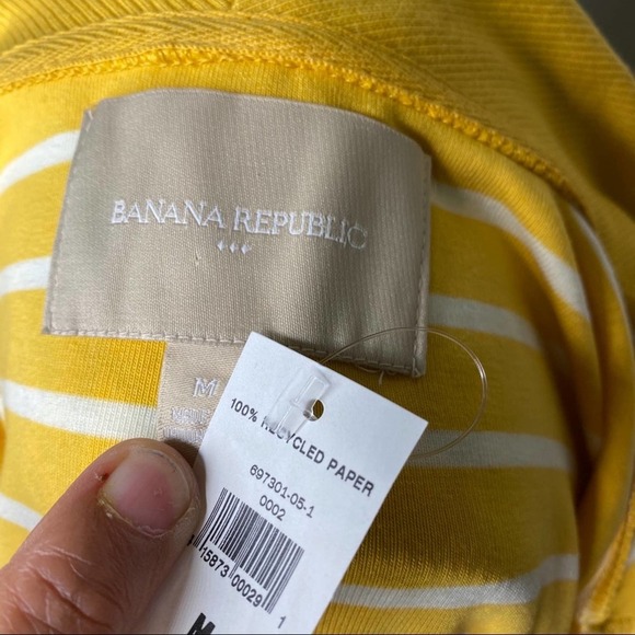 Banana Republic Yellow & White Striped, Large Collar and Button Down Front - Picture 6 of 9